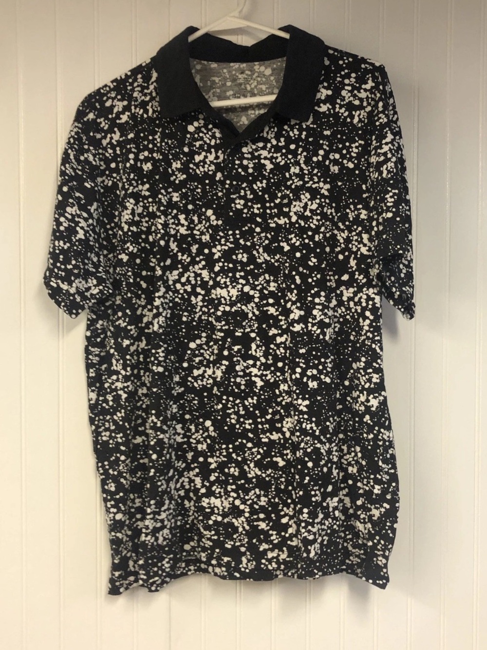 Fabletics Black Polo with White Splatter Print XL